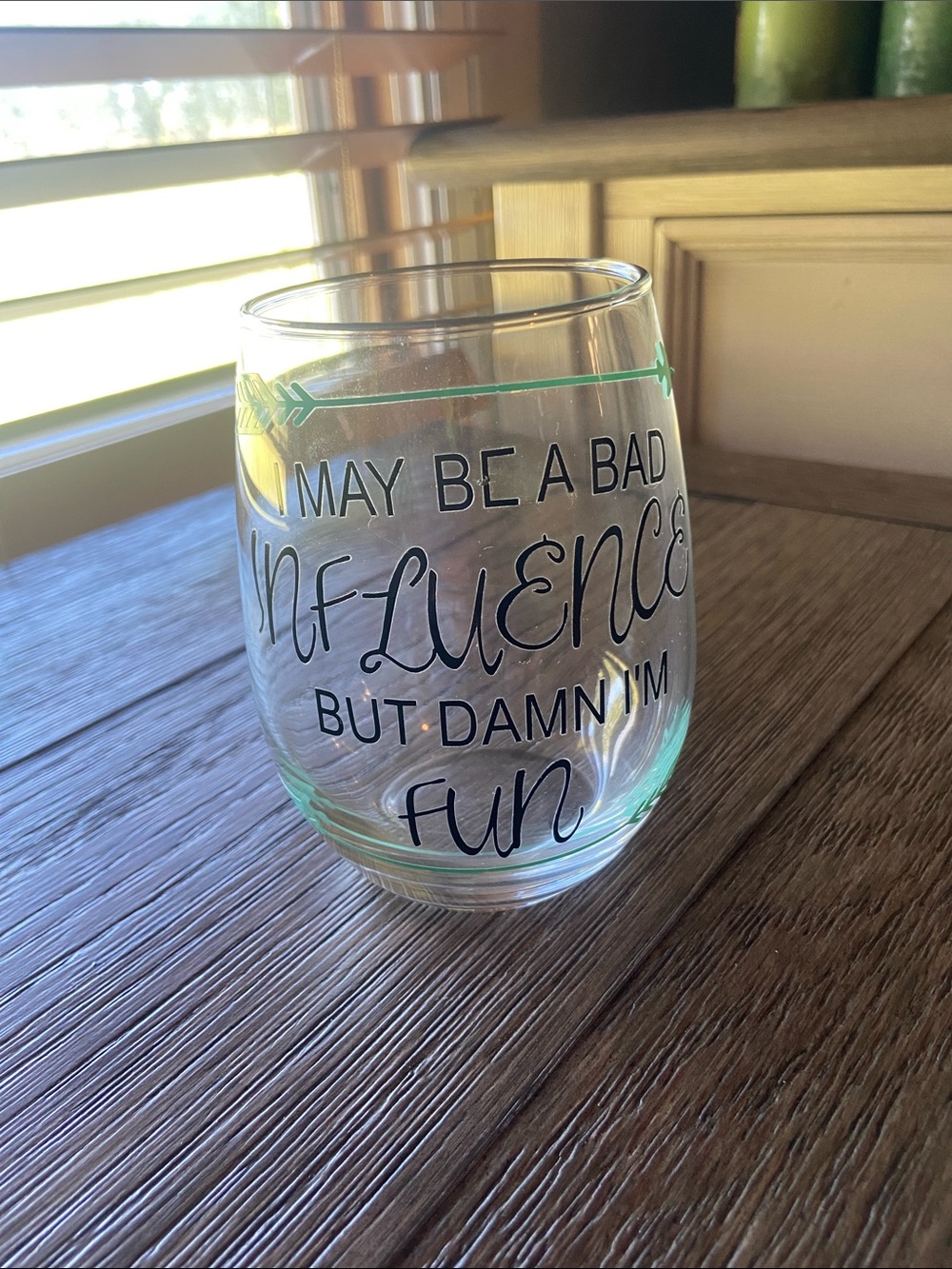 Humorous Stemless Wine Glass - Green Accent